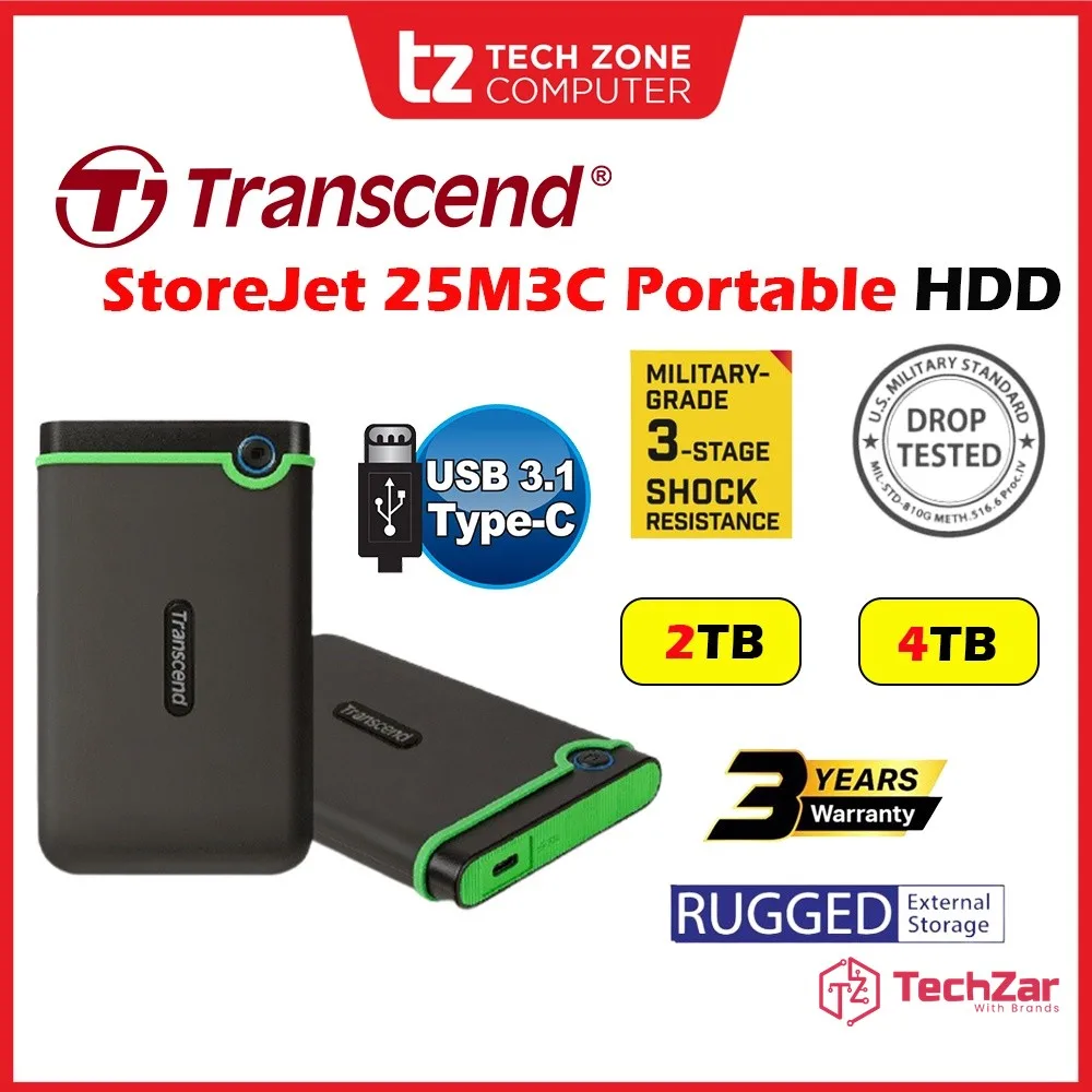 Transcend 4TB StoreJet 25M3C Portable Hard Disk Drive (HDD) Slim Type C